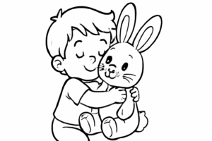 A child hugging a stuffed bunny-B&W