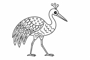 A-stylized crane with decorative feathers and patterns