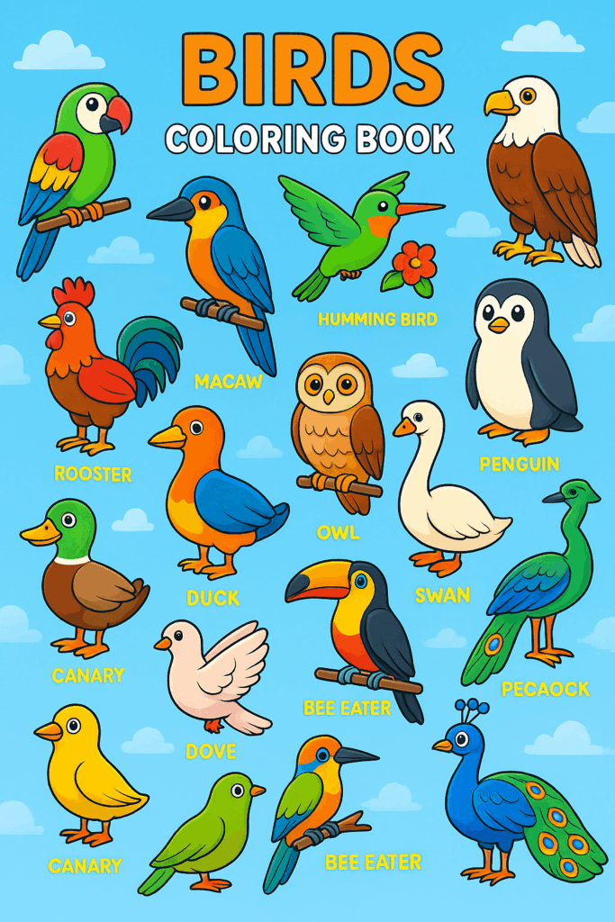 Birds coloring book for kids free