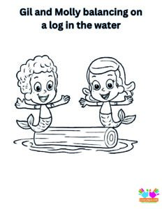 Gil and Molly balancing on a log in the water.