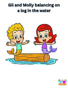 Gil and Molly balancing on a log in the water