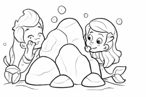 Gil and Molly playing hide and seek behind underwater rocks.