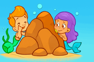 Gil and Molly playing hide and seek behind underwater rocks