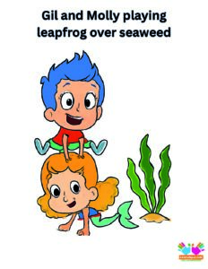 Gil and Molly playing leapfrog over seaweed