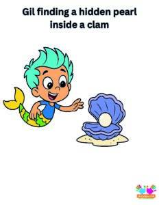 Gil finding a hidden pearl inside a clam