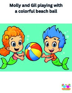 Molly and Gil playing with a colorful beach ball underwater.