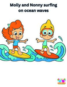 Molly and Nonny surfing on ocean waves