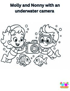 Molly and Nonny with an underwater camera taking photos of fish.
