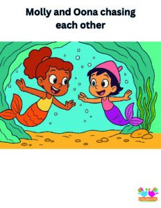 Molly and Oona chasing each other around an underwater cave