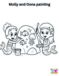 Molly and Oona painting a large underwater mural on a rock.