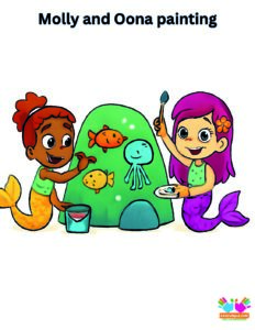 Molly and Oona painting a large underwater mural on a rock