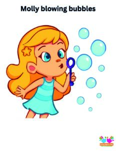 Molly blowing bubbles that float around her