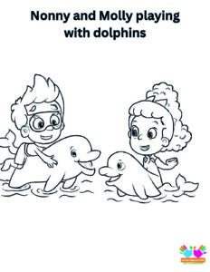 Nonny and Molly playing with dolphins.