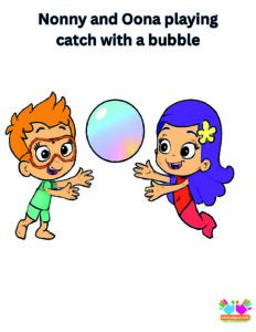 Nonny and Oona playing catch with a bubble