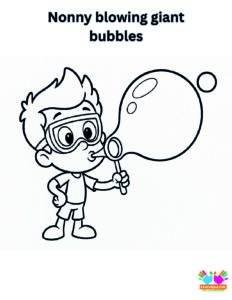 Nonny blowing giant bubbles with his bubble wand.