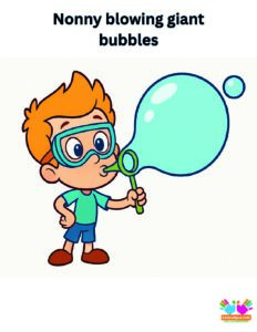 Nonny blowing giant bubbles with his bubble wand
