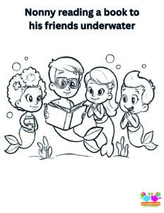 Nonny reading a book to his friends underwater.