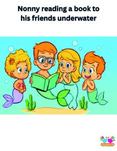 Nonny reading a book to his friends underwater.