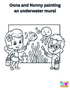 Oona and Nonny painting an underwater mural.