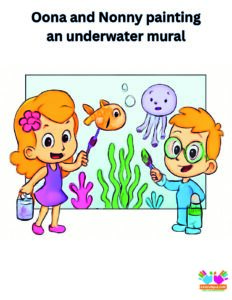 Oona and Nonny painting an underwater mural