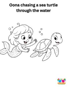 Oona chasing a sea turtle through the water.