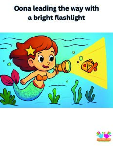 Oona leading the way with a bright flashlight in the deep ocean