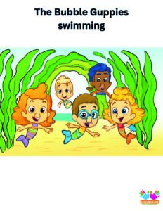 The Bubble Guppies swimming through a tunnel made of seaweed