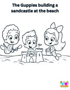 The Guppies building a sandcastle at the beach.