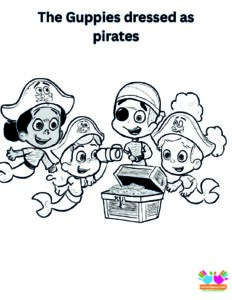 The Guppies dressed as pirates searching for treasure.