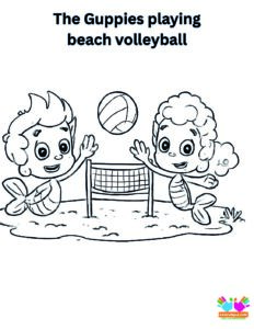The Guppies playing beach volleyball.