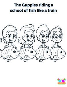 The Guppies riding a school of fish like a train.