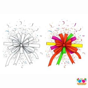 A New Year’s bow with confetti and streamers.