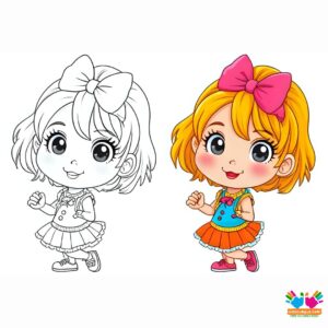 A bow as a hair accessory on a cartoon girl.