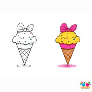 A bow decorating a cupcake or ice cream cone.