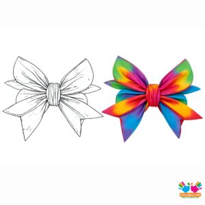 A bow made of rainbow-colored ribbons.