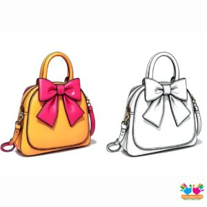 A bow on a purse with glittery details.