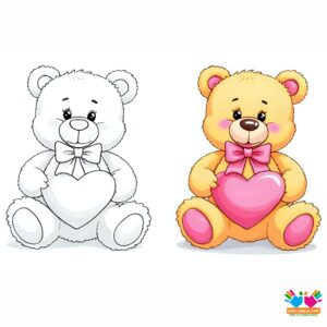 A bow on a teddy bear holding a heart.