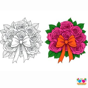 A bow resting on a bed of roses.