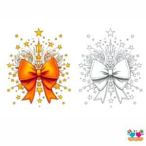 A bow surrounded by stars and swirls.