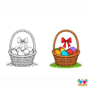 A bow tied around an Easter egg basket.