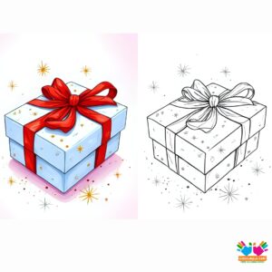 A bow tied on a wrapped gift with sparkles.