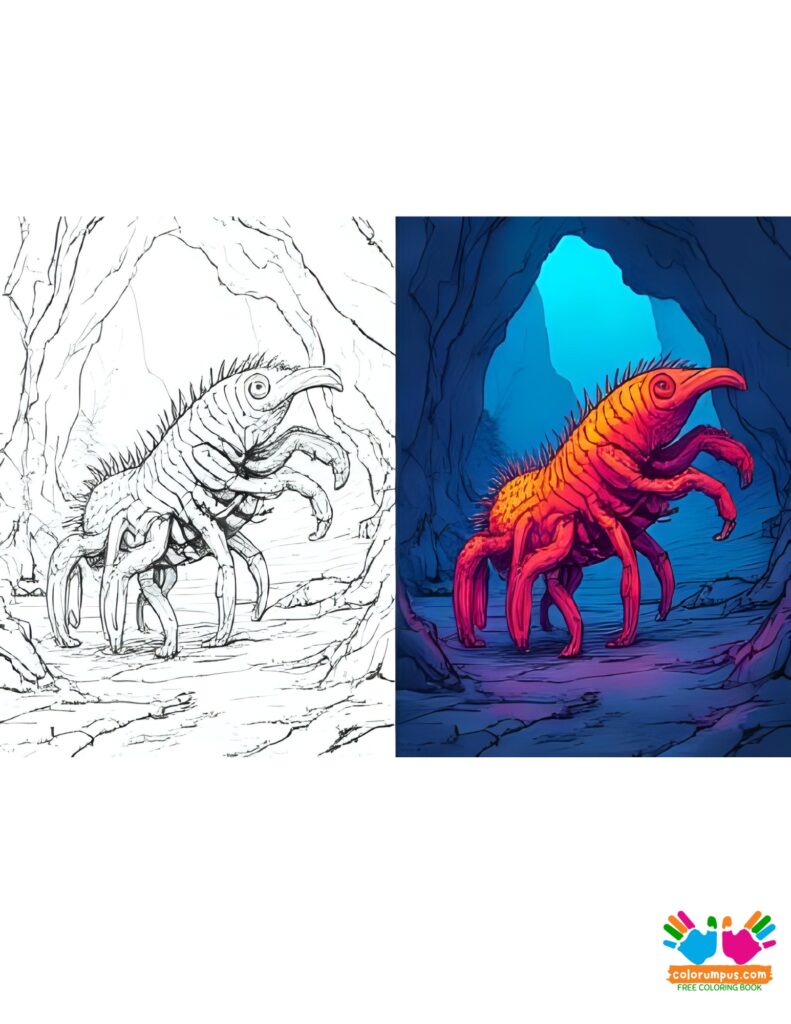 A centipede-like cave monster with crystal legs and a glowing thorax.