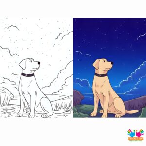 A dog constellation in the night sky looking down on Earth.