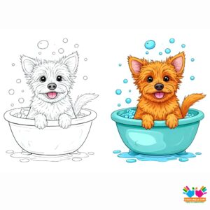 A dog enjoying a bath, covered in bubbles.