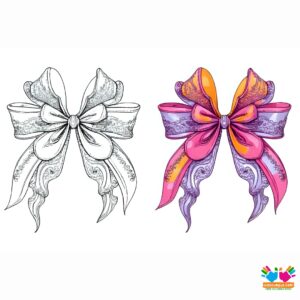 A large ribbon bow with intricate lace patterns.