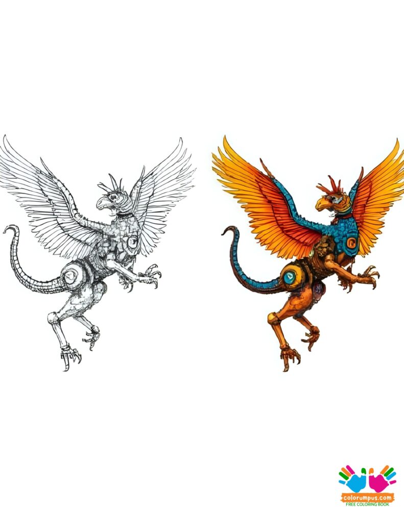 A mechanical chimera with steam-powered wings and gear-driven limbs.