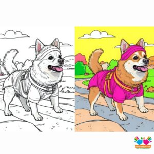 A pet parade with dogs in costumes on a sunny afternoon.