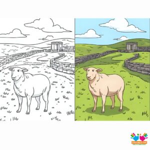 A sheepdog on an Irish hillside with stone walls in the background.