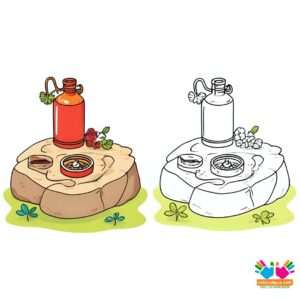 Canteen, map, and compass laid out on a rock.