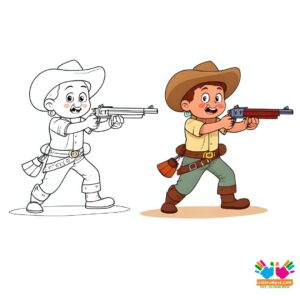 Cowboy aiming with a revolver (non-violent, heroic pose).